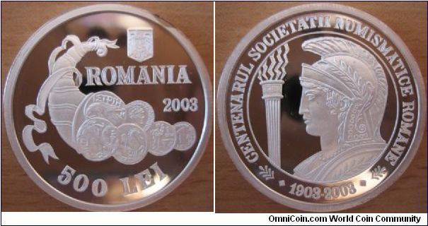 500 Lei - Centenary Romanian numismatie - 31.1 g Ag 999 - mintage 1,000 (very hard to find !)