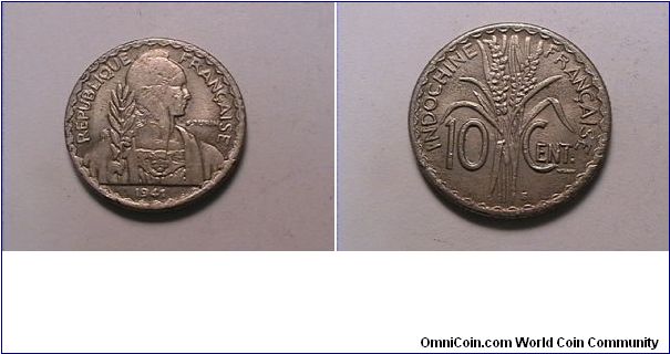 REPUBLIQUE FRANCAISE
INDOCHINE FRANCAISE 10 CENTIMES
1941-S
copper nickel