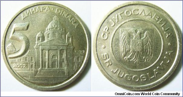 Yugoslavia 2002 5 dinars.