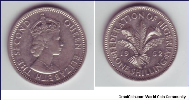 Nigeria - 1 Shilling - 1962

Uncirculated 1 Shilling coin, depicting local flower