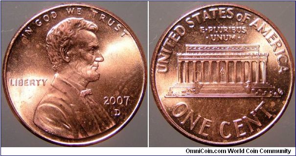 One cent.

Denver mint from circulation.                                                                                                                                                                                                                                                                                                                                                                                                                                                                          