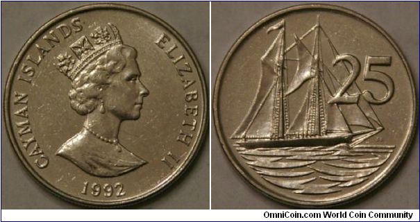 25 cents, featuring a sailing schooner, 24 mm, steel