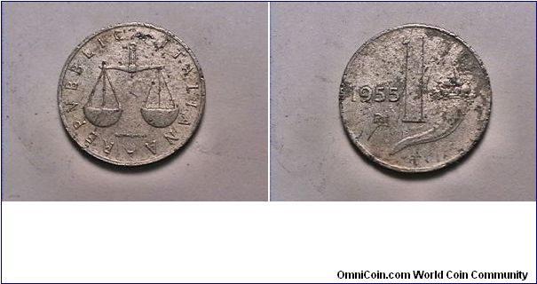 REPVBBLICA ITALIANA
1 LIRA
alum
1955-R