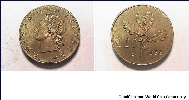 REPVBBLICA ITALIANNA
20 LIRA
1958-R
alum bronze