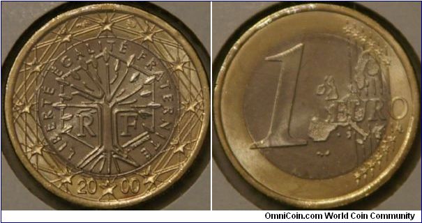 1 euro, tree symbolising life, continuity and growth. 23.25 mm, bimetallic - ring Nickel brass, inner Cu-Ni