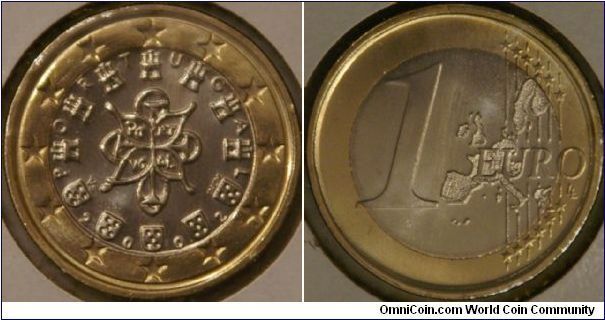 1 euro, the country's castles and coats of arms are set amid the European stars. This symbolises dialogue, the exchange of values and the dynamics of the building of Europe. The centrepiece is the royal seal of 1144. (ref: http://www.ecb.int/bc/euro/ coins/html/pt.en.html)