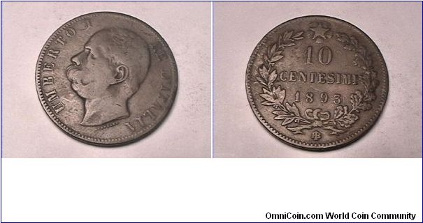 UMBERTO I RE D'ITALIA
10 CENTESIMI 1893-BI
copper