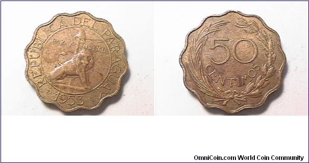 REPUBLICA DEL PARAGUAY
50 CENTIMOS
alum bronze