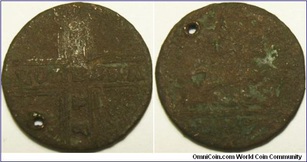 Russia 1728 Moscow kopek. Pretty uncommon these days. Unfortunately holed.