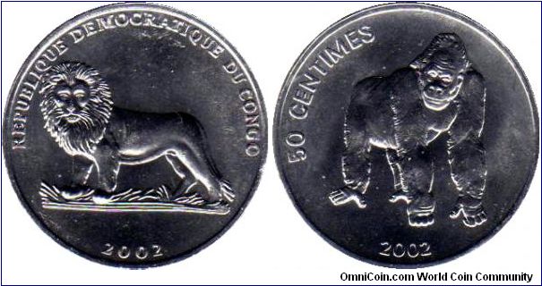 Congo Democratic Republic 50 centimes - gorilla