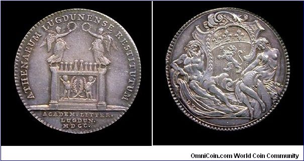 Louis XV - Academie des Sciences Belles Lettres et Arts de Lyon - Silver Jetton - Mm. 30 - By Duvivier