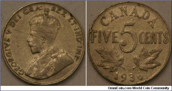 5 cents, 21 mm, Ni, George V