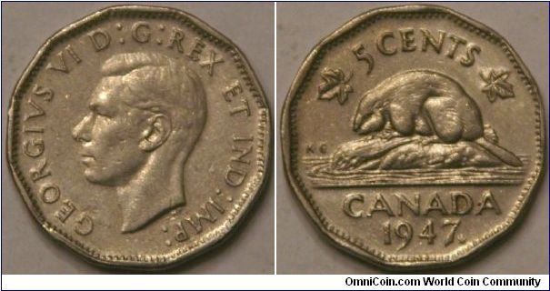 5 cents with beaver, 12 sided coin, 21 mm, Ni