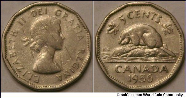 5 cents, 21 mm, young Elizabeth II, Ni-clad steel