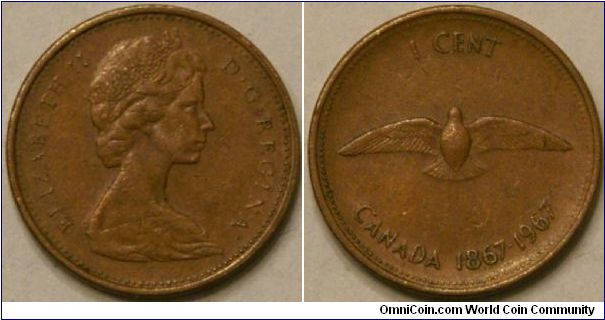 1 cent, Canada Centennial, 19 mm, Cu
