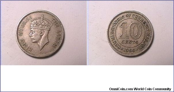 KING GEORGE THE SIXTH
COMMISSIONERS OF CURRENCY MALAYA
copper nickel