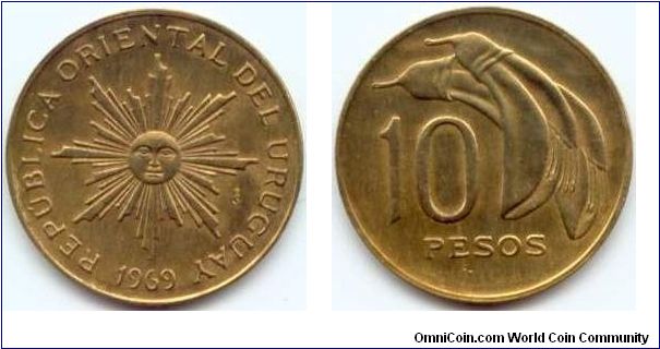 Uruguay, 10 pesos 1969.