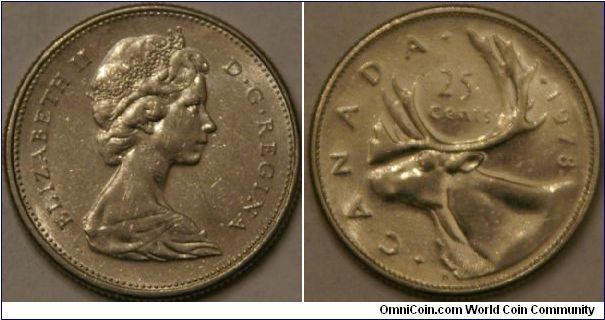25 cents, caribou.  24 mm, Ni