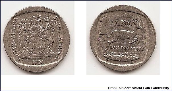 1 Rand
KM#138
Nickel Plated Copper Obv: Arms with supporters Rev: Springbok
below value