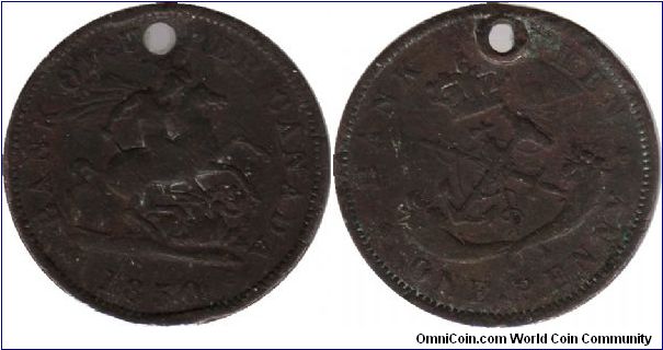 Upper Canada - 1 penny - holed