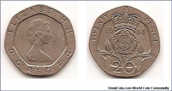 20 Pence
KM#931
5.0000 g., Copper-Nickel, 21.4 mm. Ruler: Elizabeth II Obv:
Young bust right Rev: Crowned rose