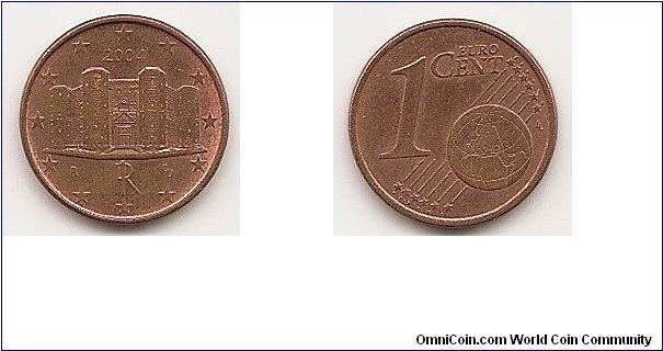 1 Euro cent
KM#210
2.3000 g., Copper Plated Steel, 16.2 mm. Obv: Castle del Monte
Obv. Designer: Eugenio Drutti Rev: Value and globe Rev.
Designer: Luc Luycx Edge: Plain