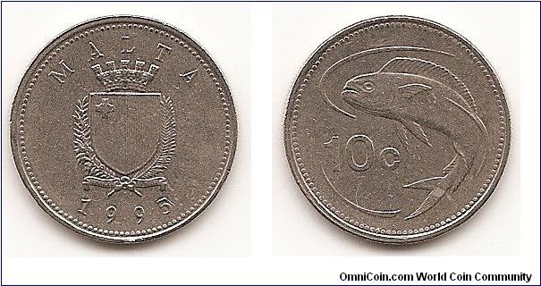 10 Cents
KM#96
5.0000 g., Copper-Nickel, 22 mm. Obv: Crowned shield within
sprigs Rev: Dolphin fish and value