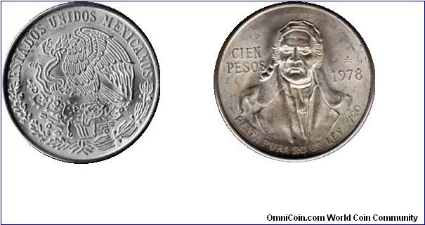 100 Pesos - silver - Jose Morelos y Pavon - War of Independence Commander.