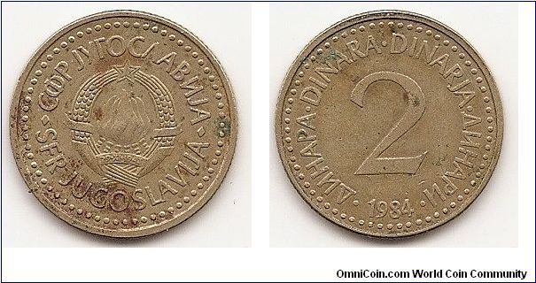 2 Dinara- Socialist Federal Republic -
KM#87
4.4000 g., Nickel-Brass, 22 mm. Obv: State emblem Rev: Text surrounds denomination Edge: Milled