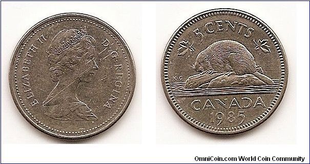 5 Cents
KM#60.2a
4.6000 g. Comp.: Copper-Nickel Ruler: Elizabeth II Obv.:
Queen's bust right Rev.: Beaver on rock divides date and denomination Size: 21.2 mm.