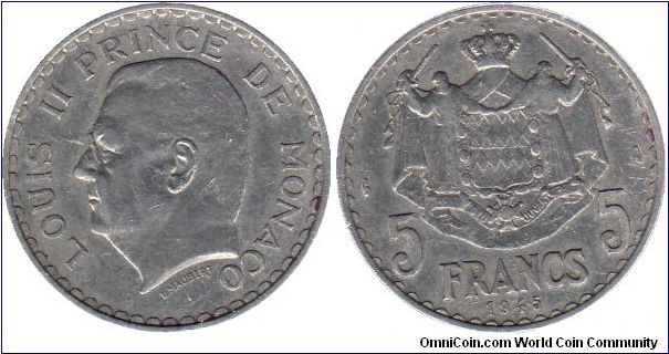 5 Francs - Louis II - Prince of Monaco