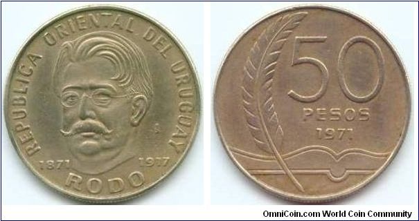 Uruguay, 50 pesos 1971.
Centennial - Birth of Rodo.