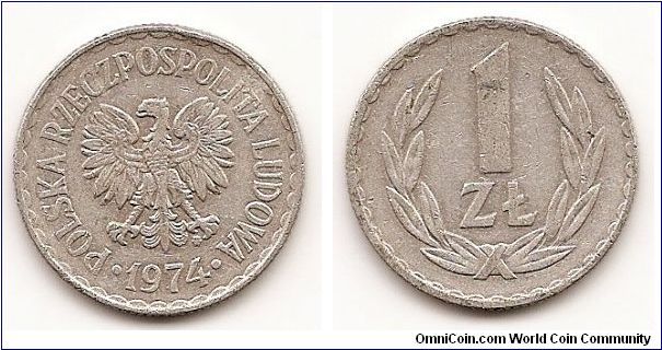 1 Zloty
Y#49.1
2.1200 g., Aluminum, 25 mm. Obv: Eagle with wings open Rev:
Value within wreath Edge: Reeded
