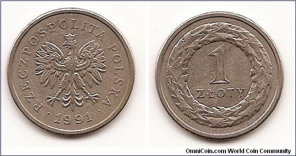 1 Zloty
Y#282
5.0300 g., Copper-Nickel, 23 mm. Obv: National arms Obv.
Leg.: RZECZPOSPOLITA POLSKA Rev: Value within wreath