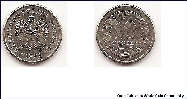 10 Groszy
Y#279
2.5100 g., Copper-Nickel, 16.5 mm. Obv: National arms Obv.
Leg.: RZECZPOSPOLITA POLSKA Rev: Value within wreath