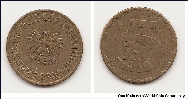 5 Zlotych
Y#81.1
5.0000 g., Brass, 24 mm. Obv: Eagle with wings open Rev:
Value Edge: Reeded Note: Varieties in the letter size exist.