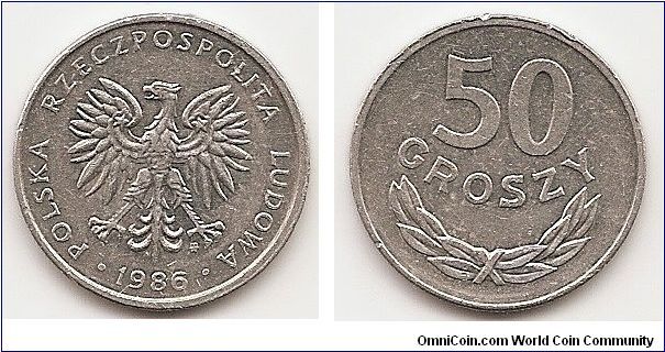 50 Groszy
Y#48.2
1.6000 g., Aluminum, 23 mm. Obv: Eagle with wings open Rev:
Value above sprig Edge: Reeded