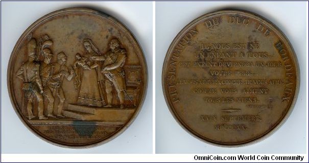Medal commemorating the birth of the Duc de Bordeaux, son of Louis XVIII, on 29 Sept 1820