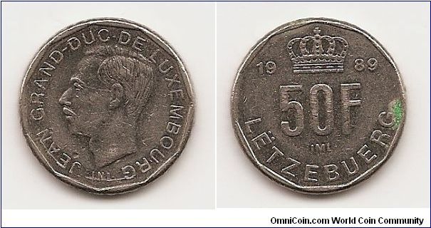 50 Francs
KM#66
Nickel-Steel Ruler: Jean Obv: Head left Rev: Crown divides
date above value
