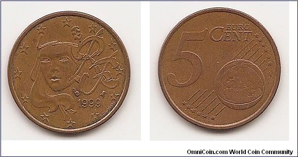 5 Euro cents
KM#1284
3.8600 g., Copper-Plated-Steel, 21.2 mm. Obv: Human face
Rev: Denomination and globe