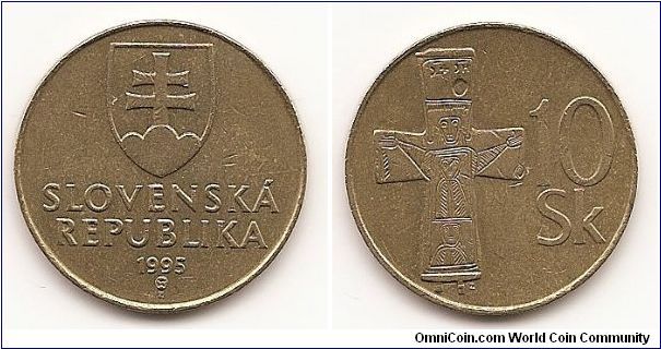 10 Koruna
KM#11.1
6.6000 g., Brass, 26.5 mm. Obv: Double cross on shield above
inscription Rev: Bronze cross and value