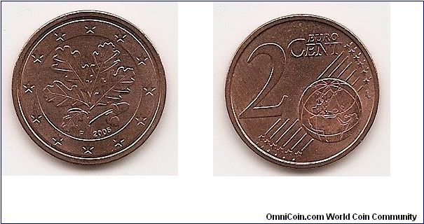 2 Euro cents
KM#208
3.0000 g., Copper Plated Steel, 18.7 mm. Obv: Oak leaves
Obv. Designer: Rolf Lederbogen Rev: Denomination and globe
Rev. Designer: Luc Luycx Edge: Grooved