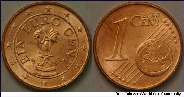 1 Euro cent, coin features a gentian, as part of a floral series, Copper-covered steel, 16.25 mm