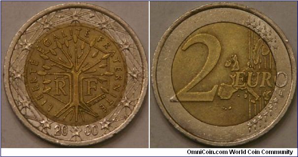 2 Euro, a tree symbolising life, continuity and growth, outer Cu-NI, inner layered Ni-Brass--Ni--Ni-Brass, 25.75 mm
