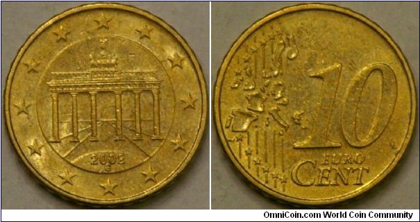 10 Euro cent, the Brandenburg Gate, Nordic gold, 19.75 mm