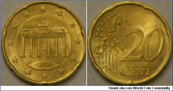 20 Euro cent, the Brandenburg Gate, Nordic gold, 22.25 mm