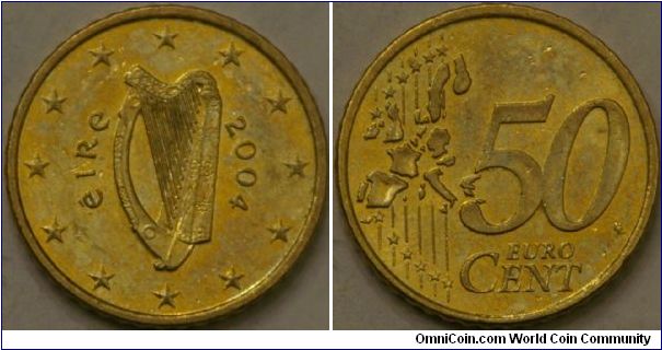 50 Euro cent, Celtic harp, Nordic gold, 24.25 mm