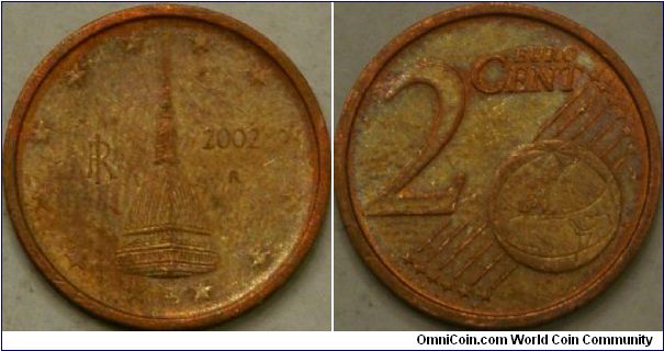 2 Euro cent, Mole Antonelliana, a tower designed in 1863, Copper-covered steel, 18.75 mm