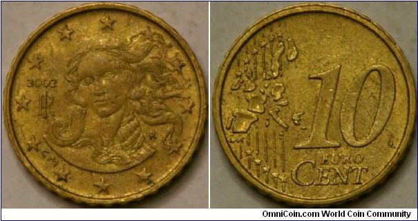 10 Euro cent, the Birth of Venus by Sandro Botticelli, Nordic gold, 19.75 mm