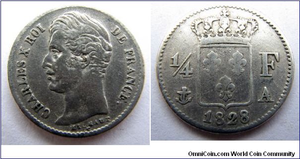1828 A 1/4 franc, Charles X